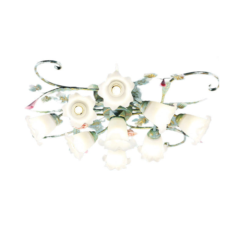 Blue Metal Floral Ceiling Fixture: Pastoral Semi Flush Mount Light with 4/5/9 Lights for Living Room