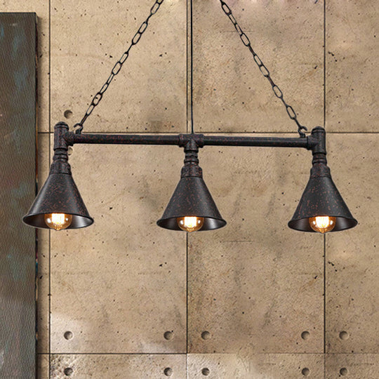 Vintage Rustic Conical Island Lighting: Industrial Metal Pendant Light With Pipe Design - 3-Light