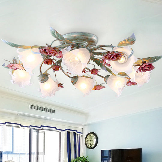 Korean Garden Metal Spiral Ceiling Lighting With Flush Mount - Green & Rose: 3/5/8 Heads Bedroom