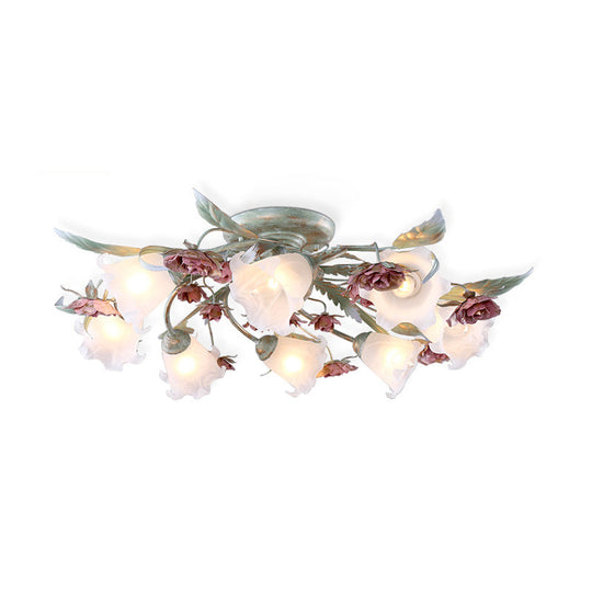 Korean Garden Metal Spiral Ceiling Lighting With Flush Mount - Green & Rose: 3/5/8 Heads Bedroom