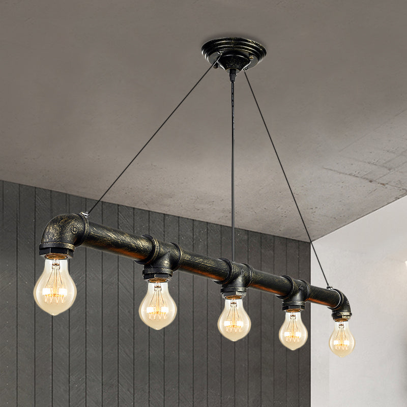 Industrial Metal Pendant Lamp With Bare Bulb - 5 Antique Brass Ceiling Light For Living Room Island