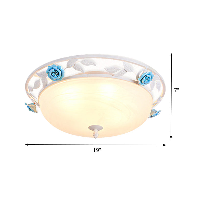 White Metal Flush Mount Ceiling Light for Living Room with Pastoral Dome Design and 1 Bulb