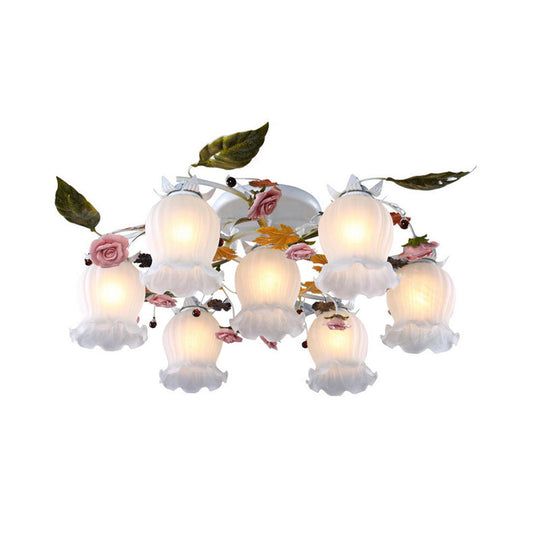 Bloom Korean Garden Metal White Semi Flush Ceiling Lighting Fixture - 7/9 Bulbs