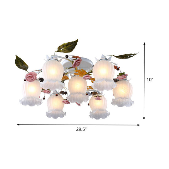 Bloom Korean Garden Metal White Semi Flush Ceiling Lighting Fixture - 7/9 Bulbs