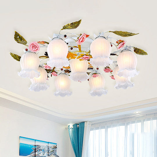 Bloom Korean Garden Metal White Semi Flush Ceiling Lighting Fixture - 7/9 Bulbs