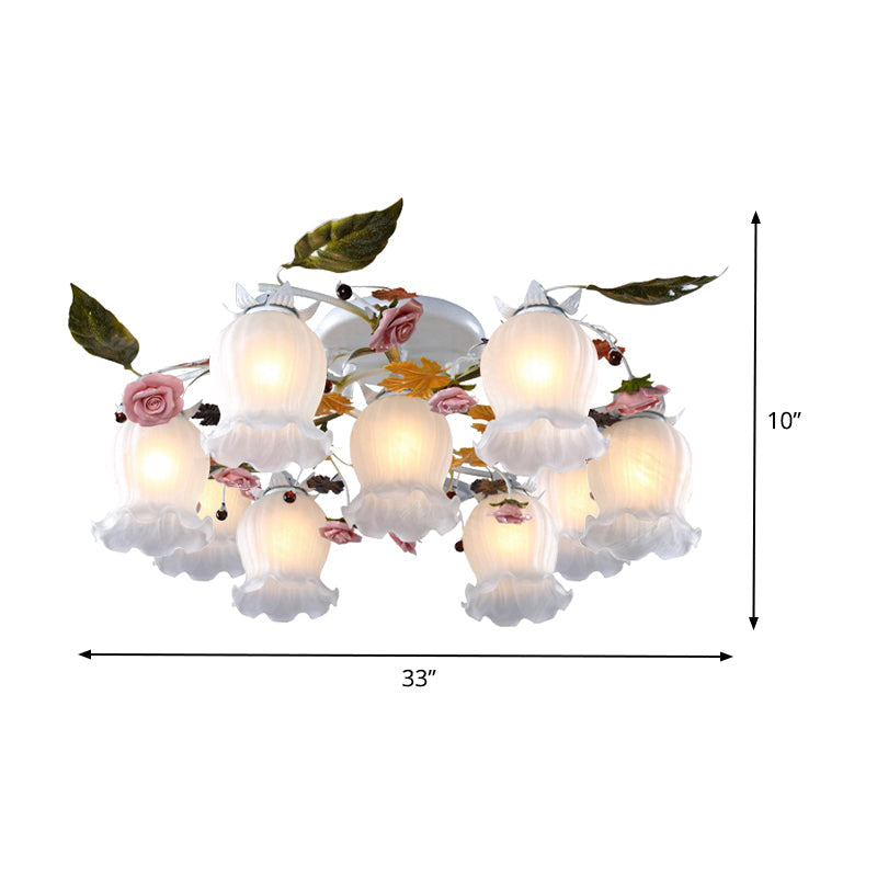 Bloom Korean Garden Metal White Semi Flush Ceiling Lighting Fixture - 7/9 Bulbs