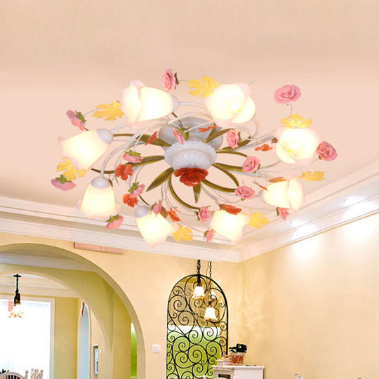 Sleek Metal Spiral Ceiling Light with Korean Flower Design - Ideal for Living Room