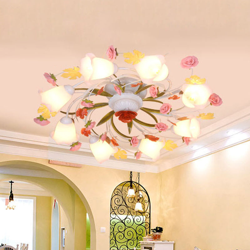 Sleek Metal Spiral Ceiling Light With Korean Flower Design - Ideal For Living Room 8 / White