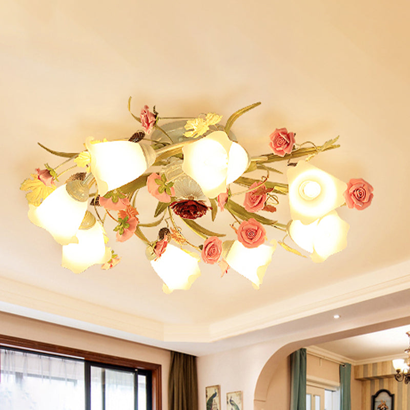 Sleek Metal Spiral Ceiling Light with Korean Flower Design - Ideal for Living Room