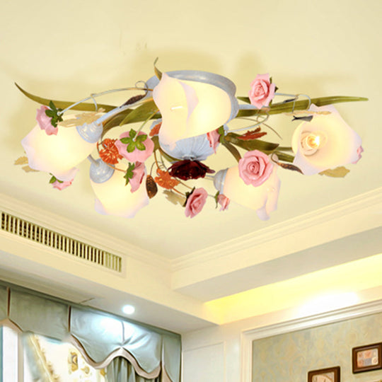 Sleek Metal Spiral Ceiling Light with Korean Flower Design - Ideal for Living Room