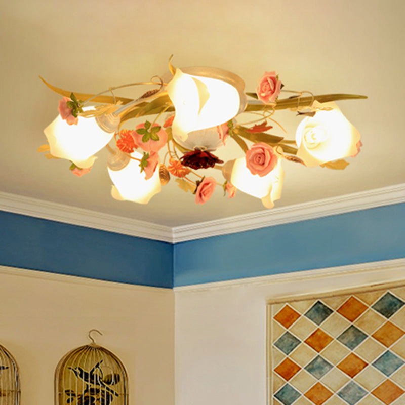 Sleek Metal Spiral Ceiling Light with Korean Flower Design - Ideal for Living Room