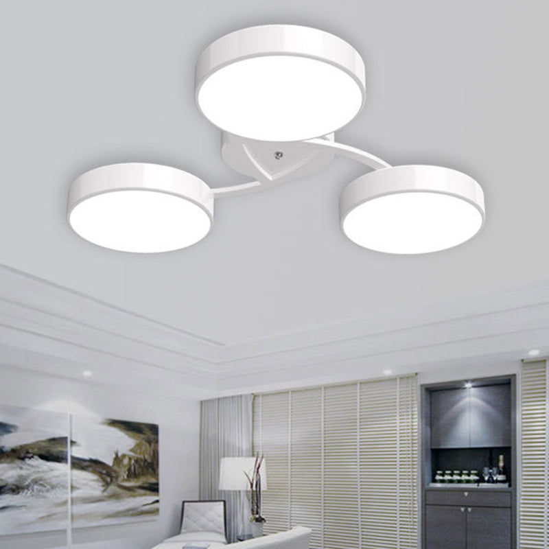 Nordic Style Ceiling Light with Black/White Drum Shade - 3/6/9 Heads - Acrylic Semi Flush Mount for Living Room