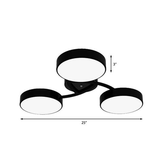 Nordic Style Ceiling Light with Black/White Drum Shade - 3/6/9 Heads - Acrylic Semi Flush Mount for Living Room