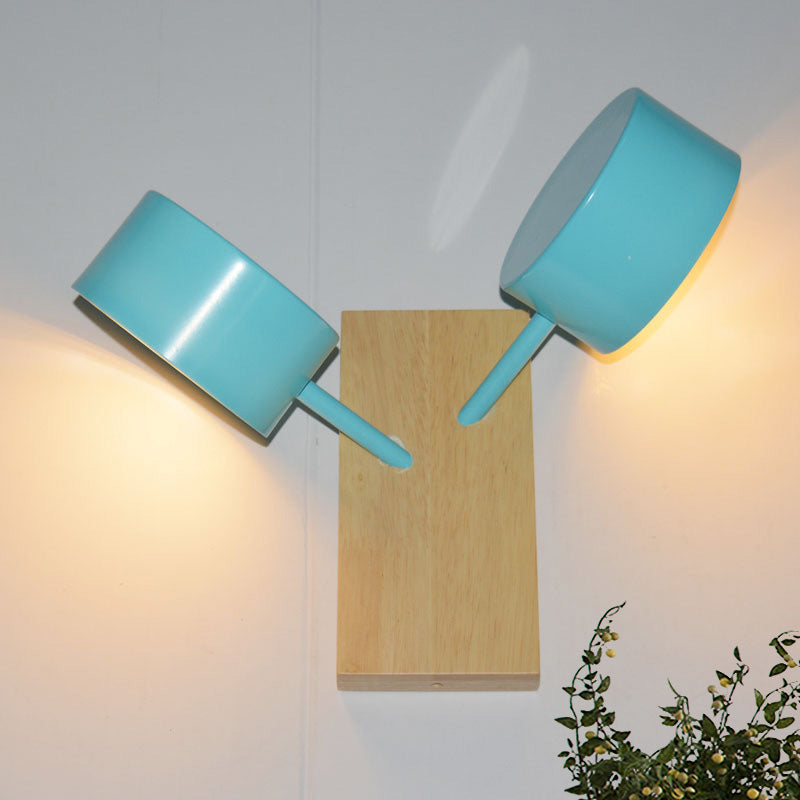 Contemporary Double Drum Wall Mounted Light: Metal Fixture For Kitchen With 2 Bulbs Black/White/Blue