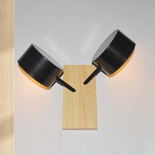 Contemporary Double Drum Wall Mounted Light: Metal Fixture For Kitchen With 2 Bulbs Black/White/Blue