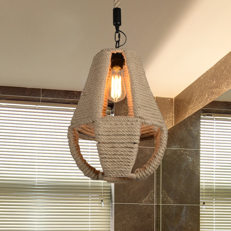 Pear Shape Pendant Light with Industrial Beige Rope - Ideal for Coffee House