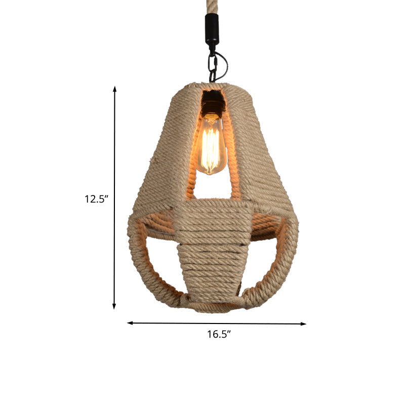 Pear Shape Pendant Light with Industrial Beige Rope - Ideal for Coffee House