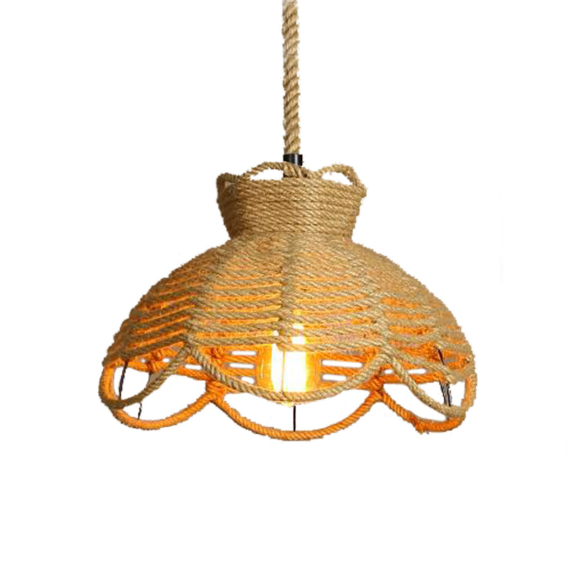 Farmhouse Flower Basket Rope Hanging Lamp - Beige