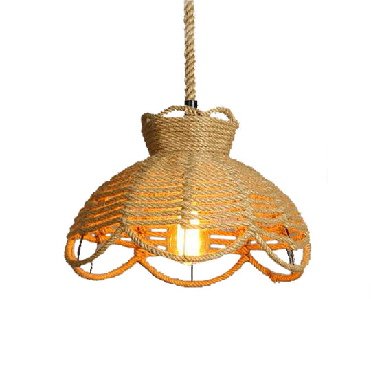 Farmhouse Flower Basket Rope Hanging Lamp - Beige