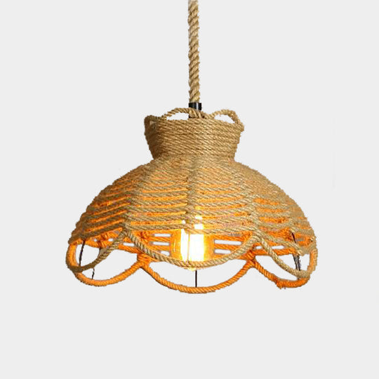 Farmhouse Flower Basket Rope Hanging Lamp - Beige