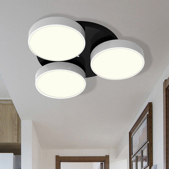 Modern Drum Flush Mount Light with Multiple Heads in Black/White for Study Room