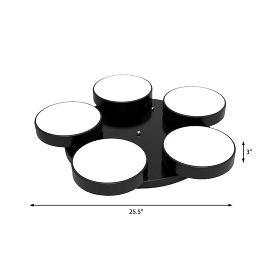 Modern Drum Flush Mount Light with Multiple Heads in Black/White for Study Room