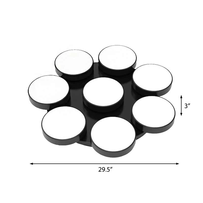 Modern Drum Flush Mount Light with Multiple Heads in Black/White for Study Room