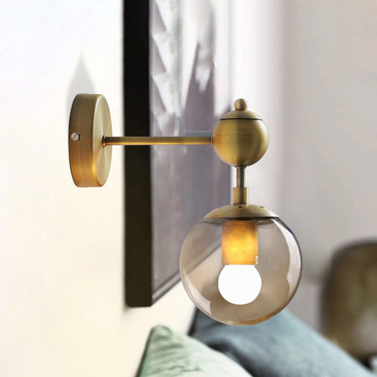 Modern Amber Glass Wall Sconce In Gold For Bedroom Lighting