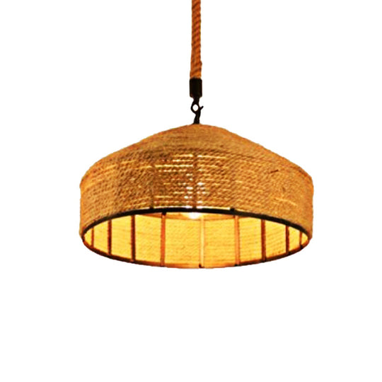 Beige Pendant Light Fixture - Hand-Woven Mongolian Yurts Design with Antiqued Rope - 12"/16"/19.5" Wide