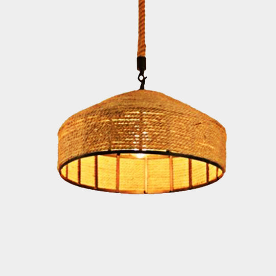 Beige Pendant Light Fixture - Hand-Woven Mongolian Yurts Design with Antiqued Rope - 12"/16"/19.5" Wide