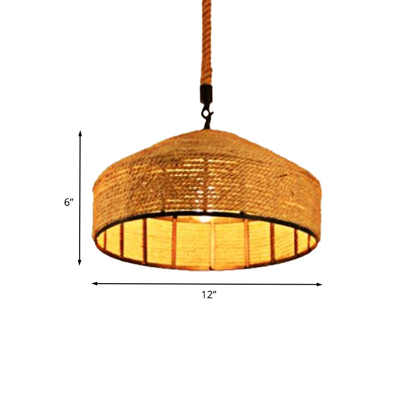 Beige Pendant Light Fixture - Hand-Woven Mongolian Yurts Design with Antiqued Rope - 12"/16"/19.5" Wide