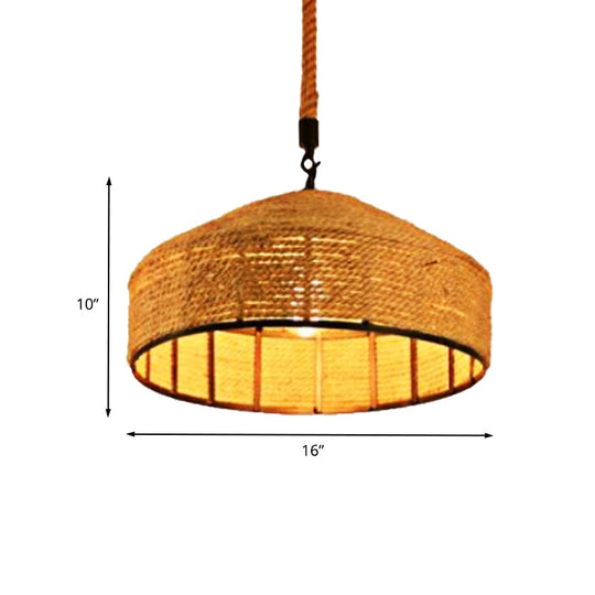 Beige Pendant Light Fixture - Hand-Woven Mongolian Yurts Design with Antiqued Rope - 12"/16"/19.5" Wide