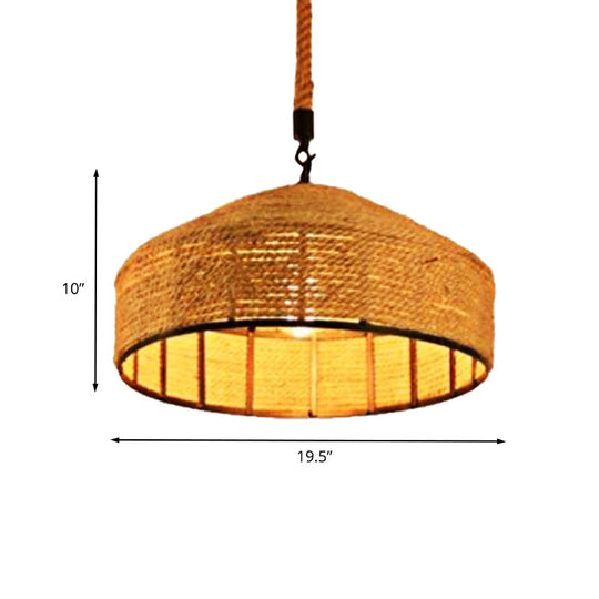 Beige Pendant Light Fixture - Hand-Woven Mongolian Yurts Design with Antiqued Rope - 12"/16"/19.5" Wide