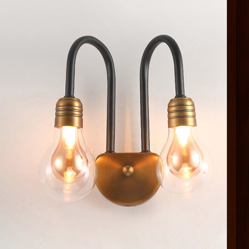 Contemporary Led Wall Sconce Light With Curved Brass Arm - Clear Glass Bulb 1/2/3 Lights