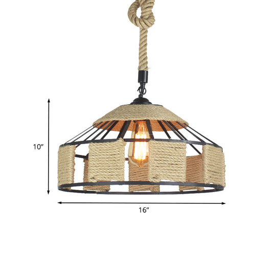 Farmhouse Pendant Ceiling Lamp - Beige Rope Hanging Light Kit for Mongolian Yurts with Knots Cord - 1-Bulb, 3 Sizes (12"/16"/19.5")