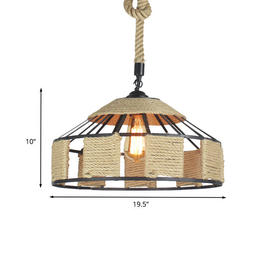 Farmhouse Pendant Ceiling Lamp - Beige Rope Hanging Light Kit for Mongolian Yurts with Knots Cord - 1-Bulb, 3 Sizes (12"/16"/19.5")