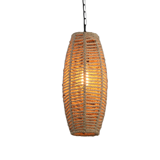 Fish-Basket Rope Pendant Lamp In Beige - Countryside 1-Light Hanging Fixture