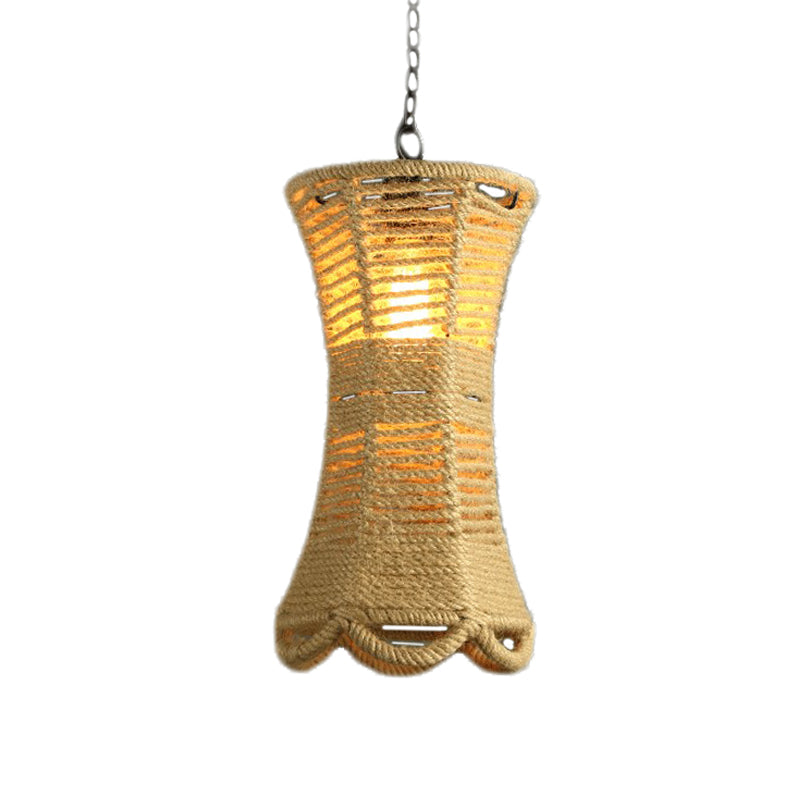 Beige Radian Pendant Lamp With Vintage Rope - Hand-Woven Hanging Light Fixture For Restaurants