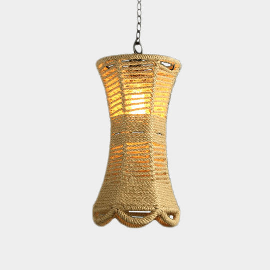 Vintage Beige Radian Pendant Lamp: Hand-Woven, 1-Head, Restaurant Hanging Light Fixture with Rope