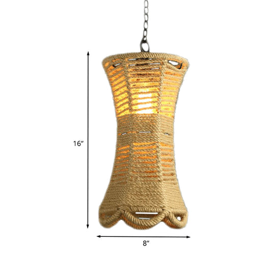 Vintage Beige Radian Pendant Lamp: Hand-Woven, 1-Head, Restaurant Hanging Light Fixture with Rope