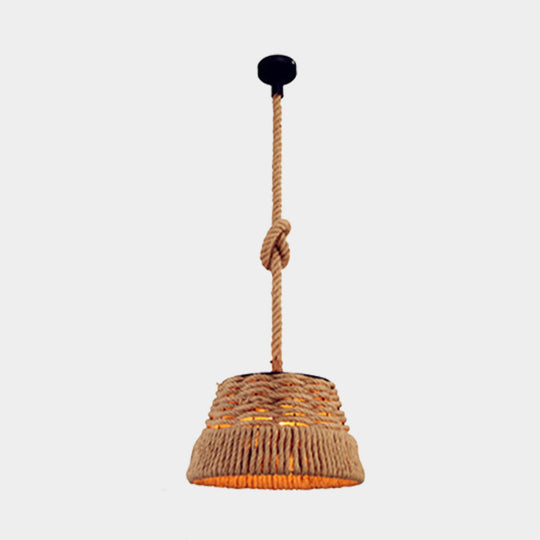 Tapered Rope Pendant Lamp With Woven Design For Industrial Restaurant Lighting