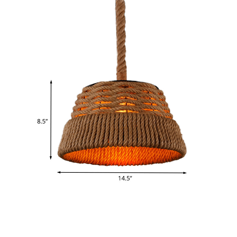 Tapered Rope Pendant Lamp With Woven Design For Industrial Restaurant Lighting