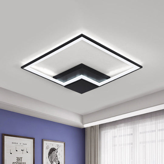 Torch Square Ceiling Lamp Simplicity - Black/White - LED Acrylic Flush Mount Light (16"/19.5"/23.5") - Warm/White Light