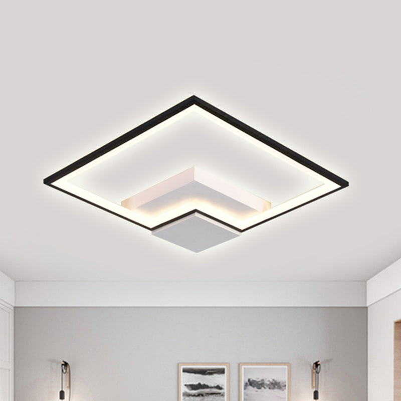 Torch Square Ceiling Lamp Simplicity - Black/White - LED Acrylic Flush Mount Light (16"/19.5"/23.5") - Warm/White Light