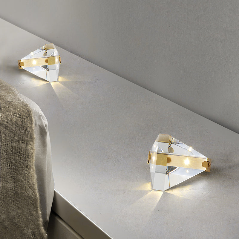 Contemporary Led Crystal Desk Lamp In Brass For Bedroom - Small Diamond Table Lighting Clear