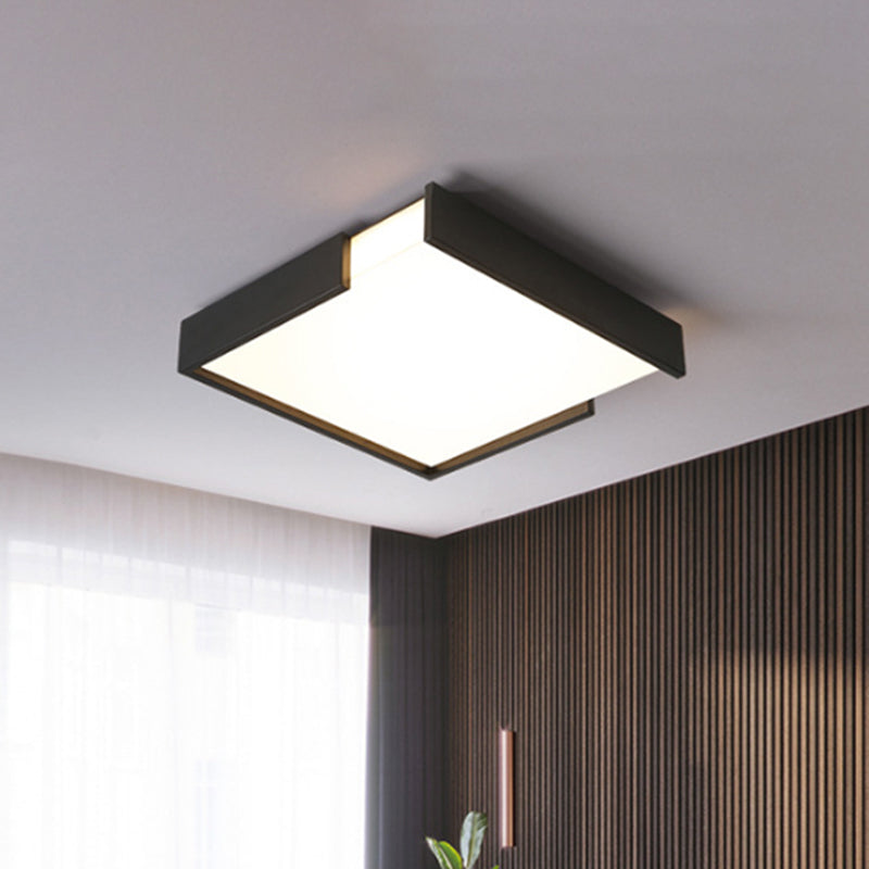 Minimalistic Squared Led Flush Mount Light In Black/White - 16/19.5 Dia For Bedroom With Warm/White