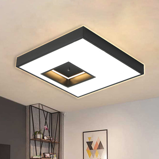 Square Flush Pendant Light - Modern LED Acrylic Ceiling Mount in Black/White