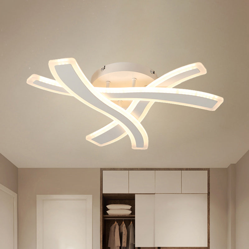 Modern Semi-Flush Acrylic LED Ceiling Light for Bedroom - Crossed Line Design, Warm/White Light