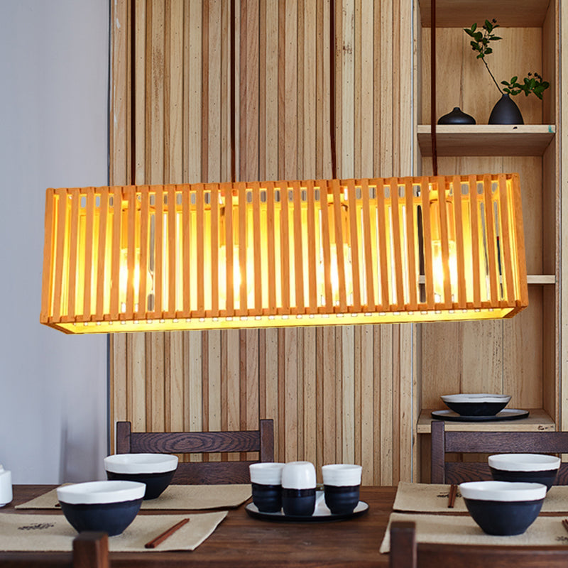 Modern Wood Island Pendant Light With 4 Yellow Lights For Dining Room - 21/27 Wide Linear Hanging