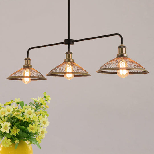 Cage Flared Island Lighting With Mesh Screen - Industrial Pendant Light For Dining Room